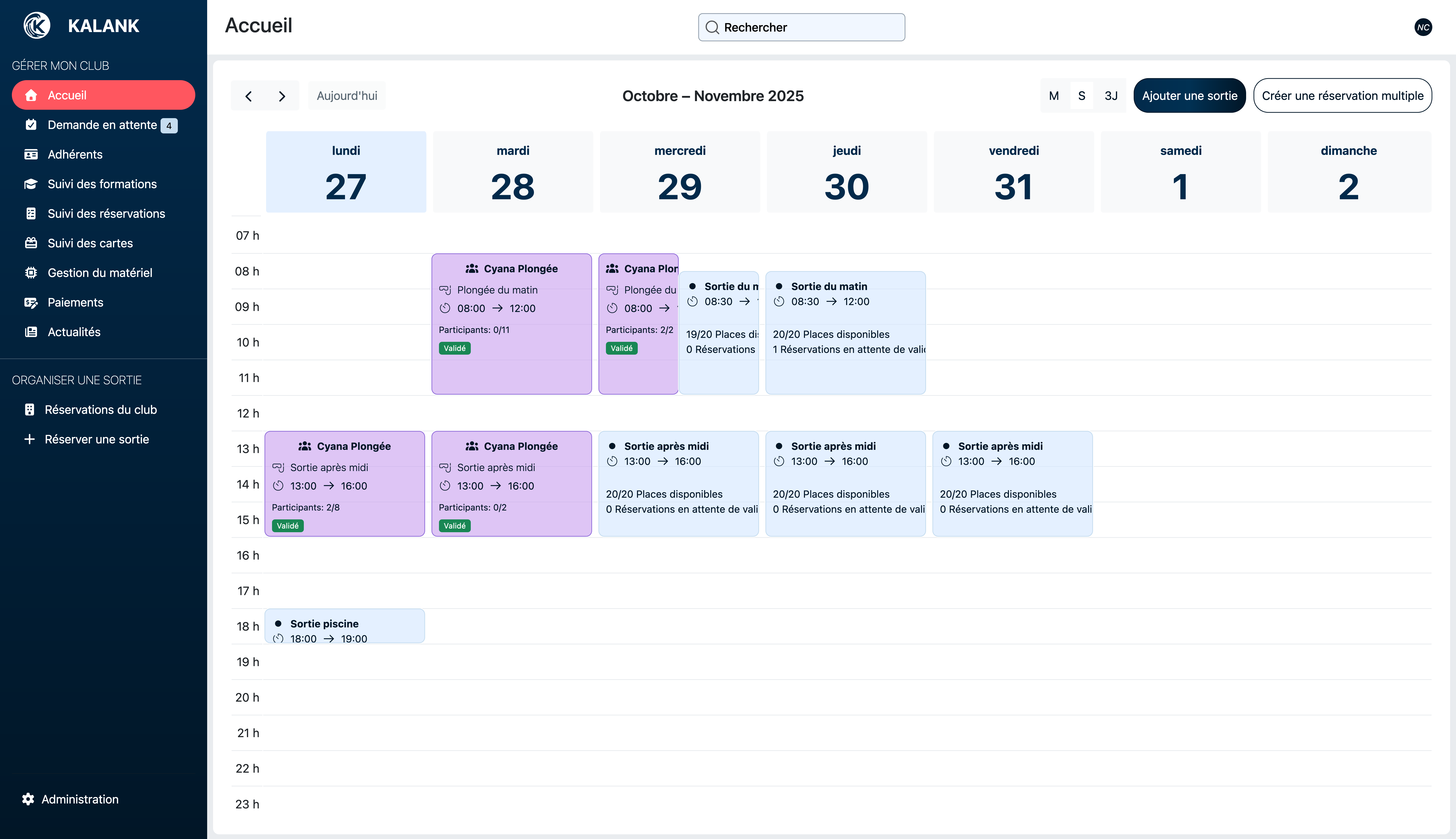 Calendrier des sorties